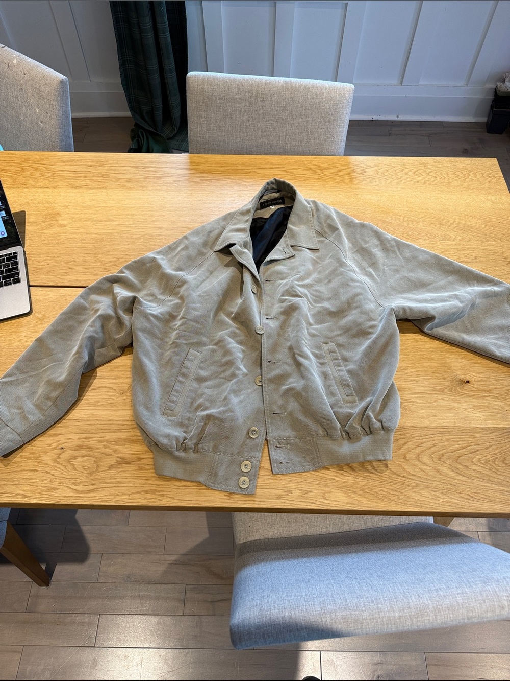 Men's Casual Button-Front Bomber Jacket - Light Gray/Tan